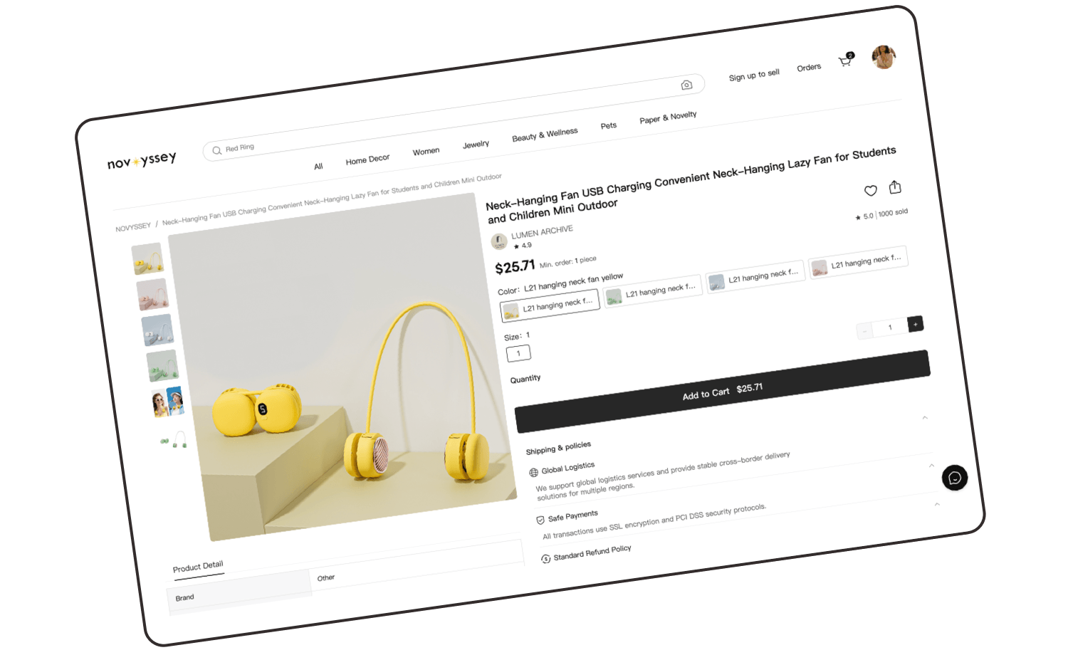 Novyssey product details screen