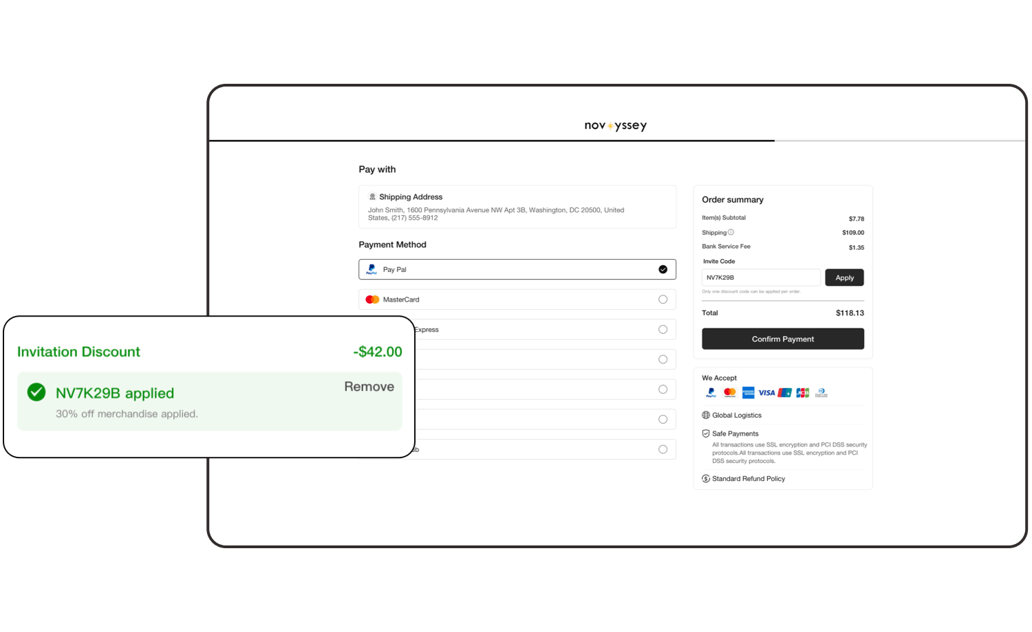 Checkout screen with invitation discount applied